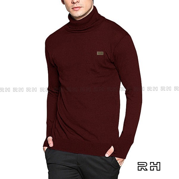 Sweater Baju rajut Turtleneck Roundhand bolong jari kerah tinggi tangan panjang tebal turtle neck