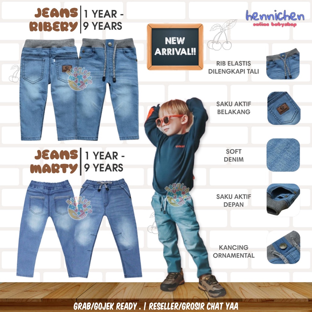 OVIKIDS RIBERY-Celana Jeans MARTY - Panjang Anak Celana Rib Laki-Laki Perempuan (2-9 Tahun)