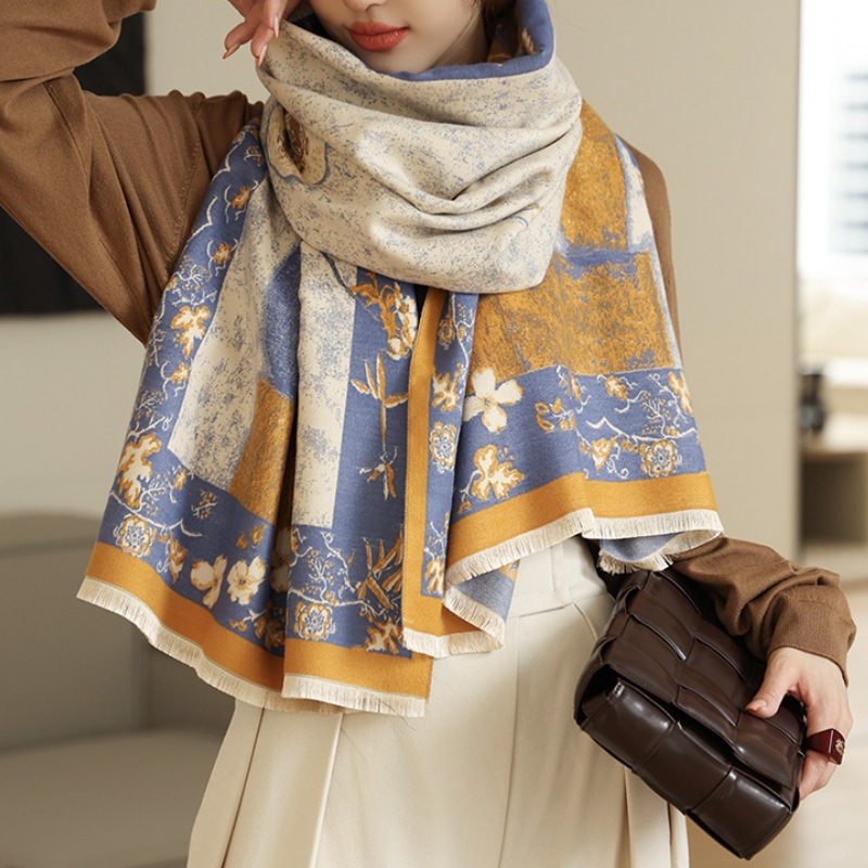 Syal &quot;Jamie&quot; 65 x 180 Motif &quot;Bunga&quot; yang mewah Bahan High Grade Cashmere Immitation