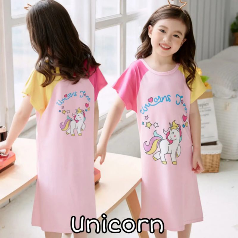 PIYAMA ANAK PEREMPUAN DASTER IMPORT MURAH BAJU TIDUR ANAK KERAH RENDA LACE LENGAN PENDEK PRINTING