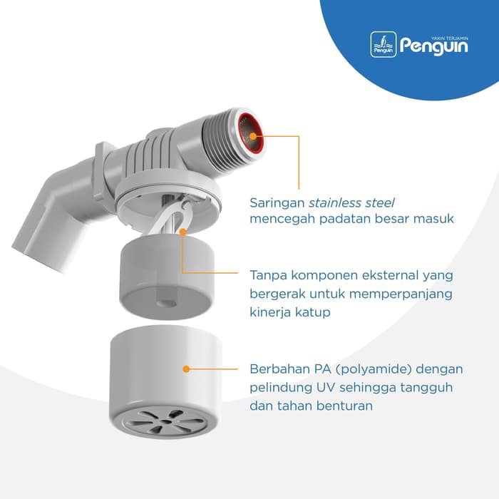 Pelampung otomatis Penguin 1/2 inch horizontal Original-keran air automatic utk tangki toren air kloset closet otovalv valve pinguin /E20