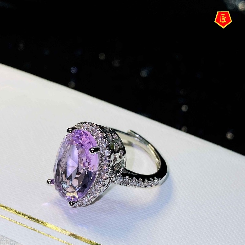 [Ready Stock]Natural Amethyst Micro-Inlaid Diamond Ring