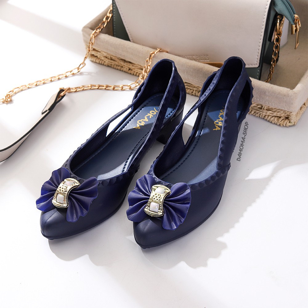 Sepatu Wanita Jelly Pita Permata Putih 3,5cm Cantik Elegant Import Mokaya/ Size 36-40 (2828)-Biru