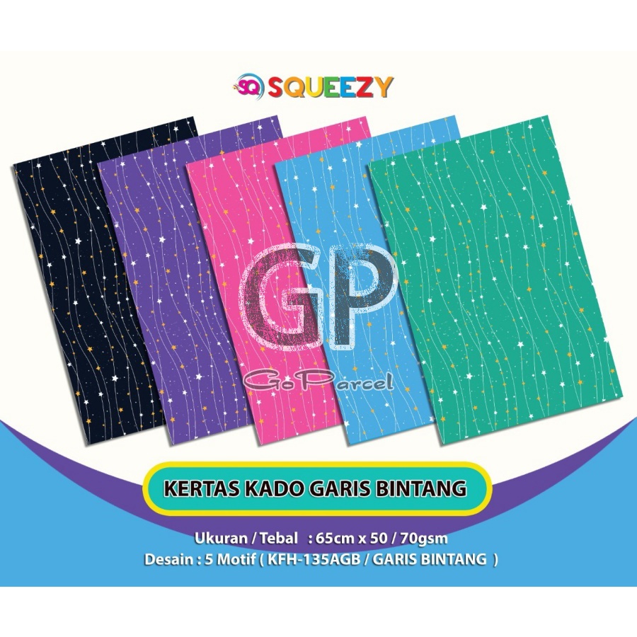 ( 5 Lembar ) KERTAS KADO SQ DOFF - GIFT WRAPPING GARIS BINTANG / LINE STAR COLOUR VINTAGE / STAR PATTERN