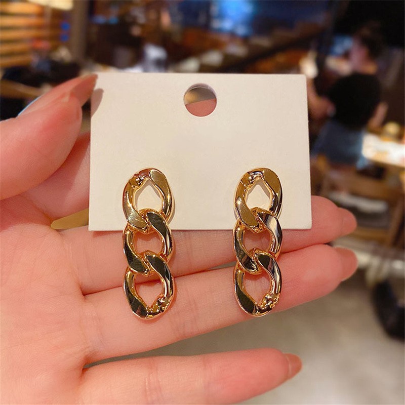 [Harga Grosir]Anting Hoop Rantai Menjuntai Liontin Prismatik Bahan Logam Gaya Elegan Untuk Aksesoris Pengantin Wanita/Hot Sale