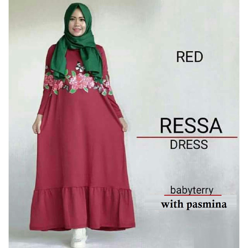 ressa hijab SL pakaian wanita muslim warna merah setelan bestseller