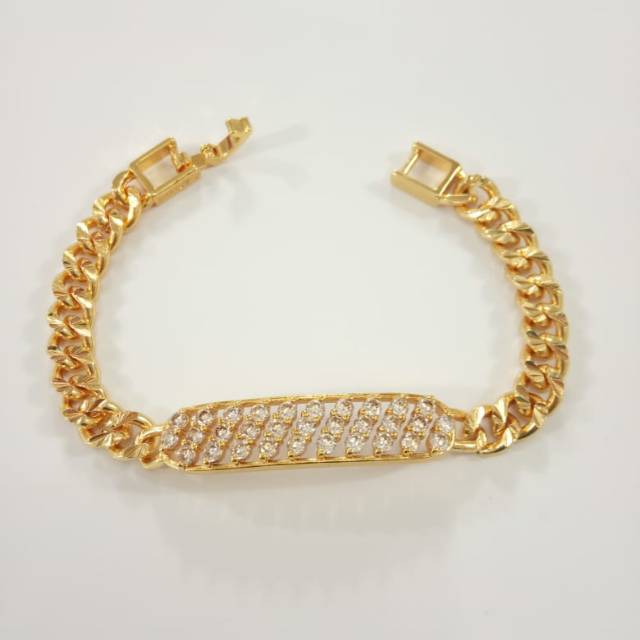 Gelang tangan wanita plat Permata serong Titanium gold