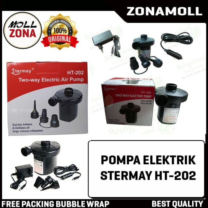 Pompa Kasur Angin Listrik Stermay Ht-202 + Adaptor Charger Hp Mobil