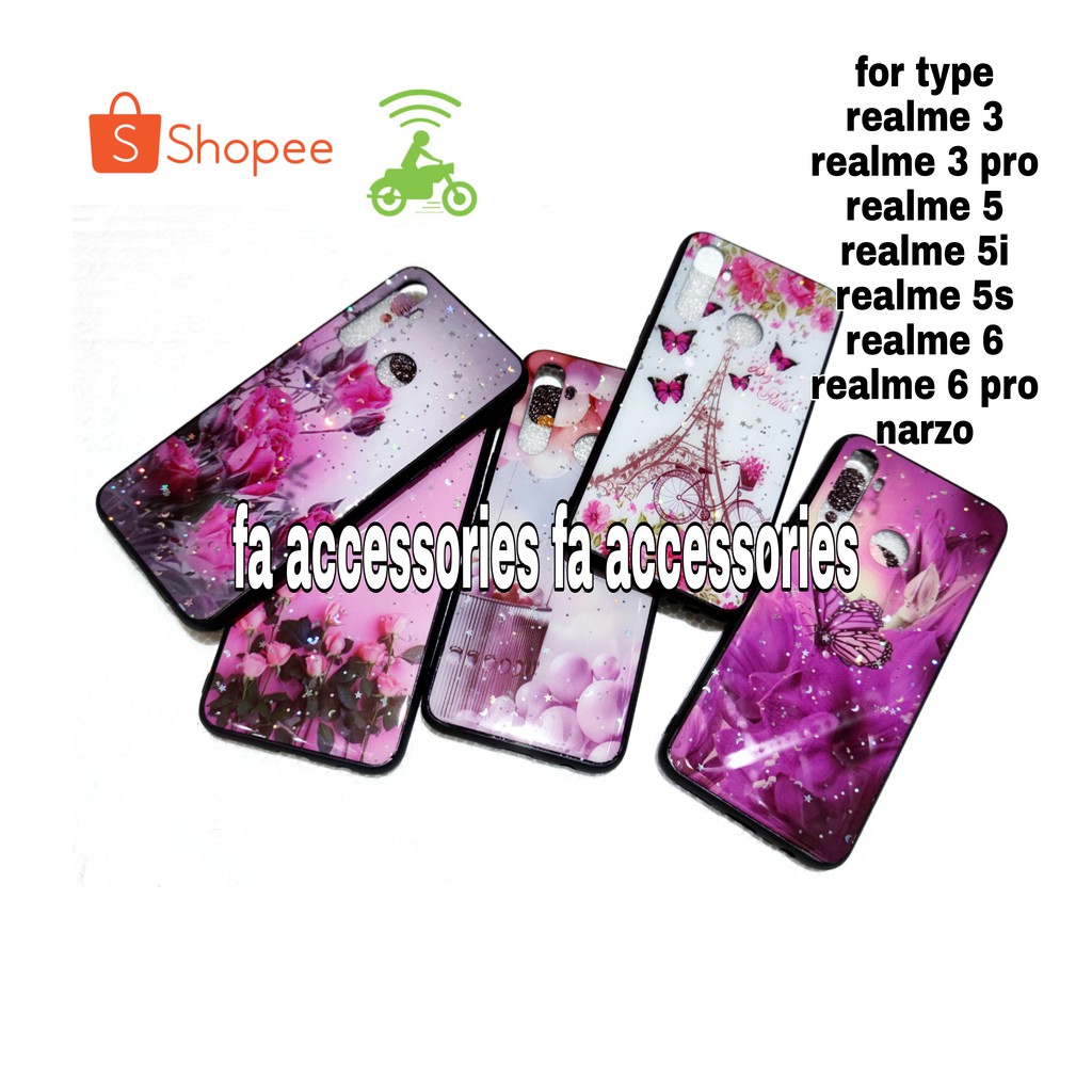 FA Soft case tpu bling REALME 3 3PRO 5 5i 5s 5PRO 6 6PRO PRO NARZO casing hp motif flower butterfly