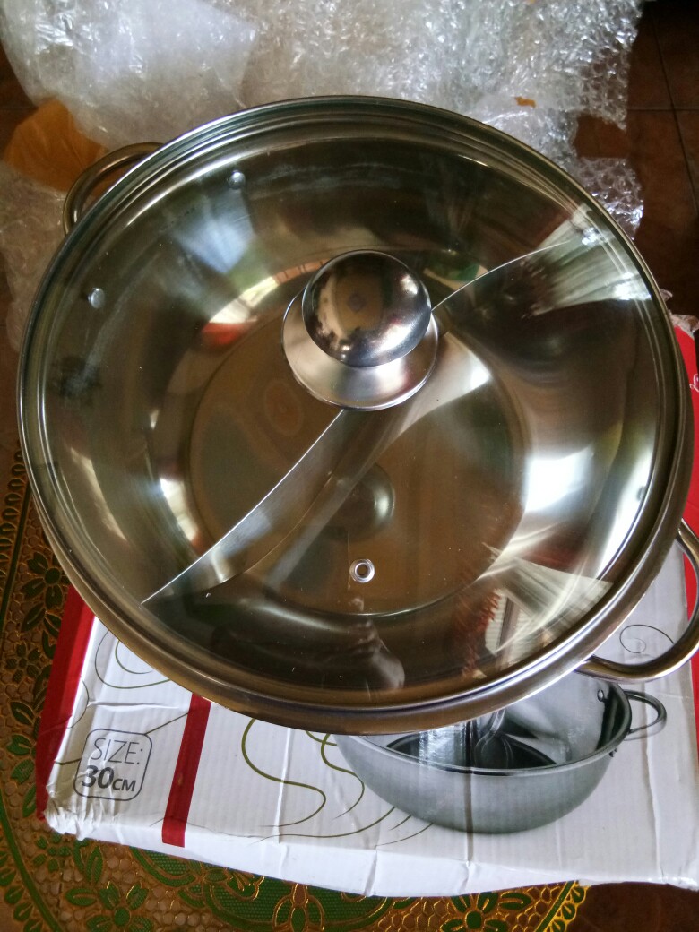 Panci Shabu 28cm/30cm Tutup Kaca - Panci Hotpot Steamboat Sabu 2 Sekat