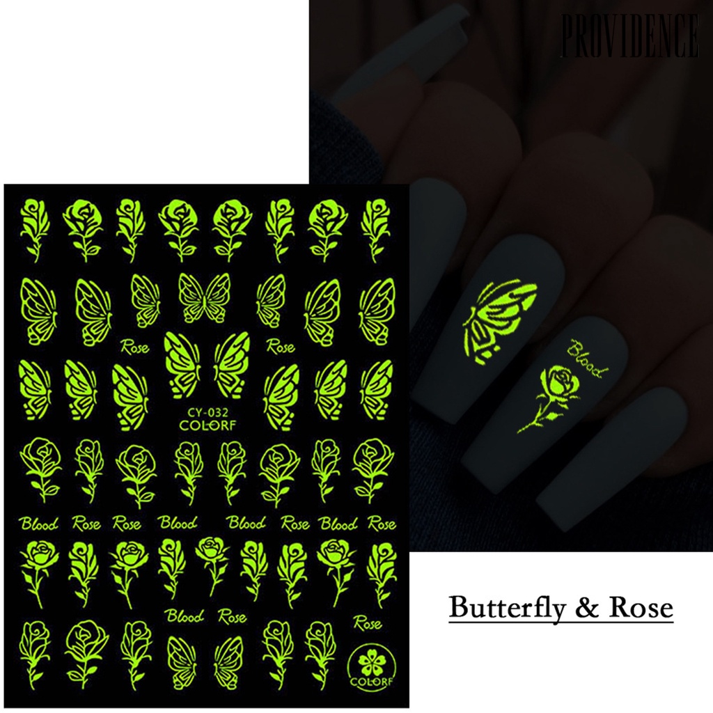 Stiker Kuku Efek Fluorescent Glow In The Dark Desain Kupu-Kupu Bintang Slider Untuk Manicure