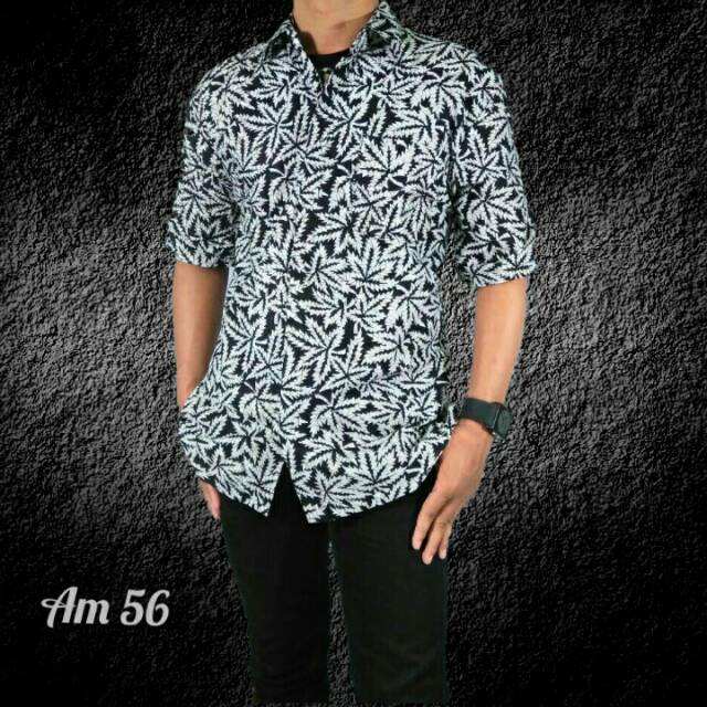 Risna Batik HRB026 kenongo Kemeja Hem pendek padi pekalongan M L XL MURAH KEREN bati pria wajik biru