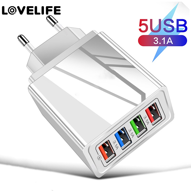 Adapter Charger Dinding 5 Port USB 60w Plug US / EU Untuk iPhone / Android