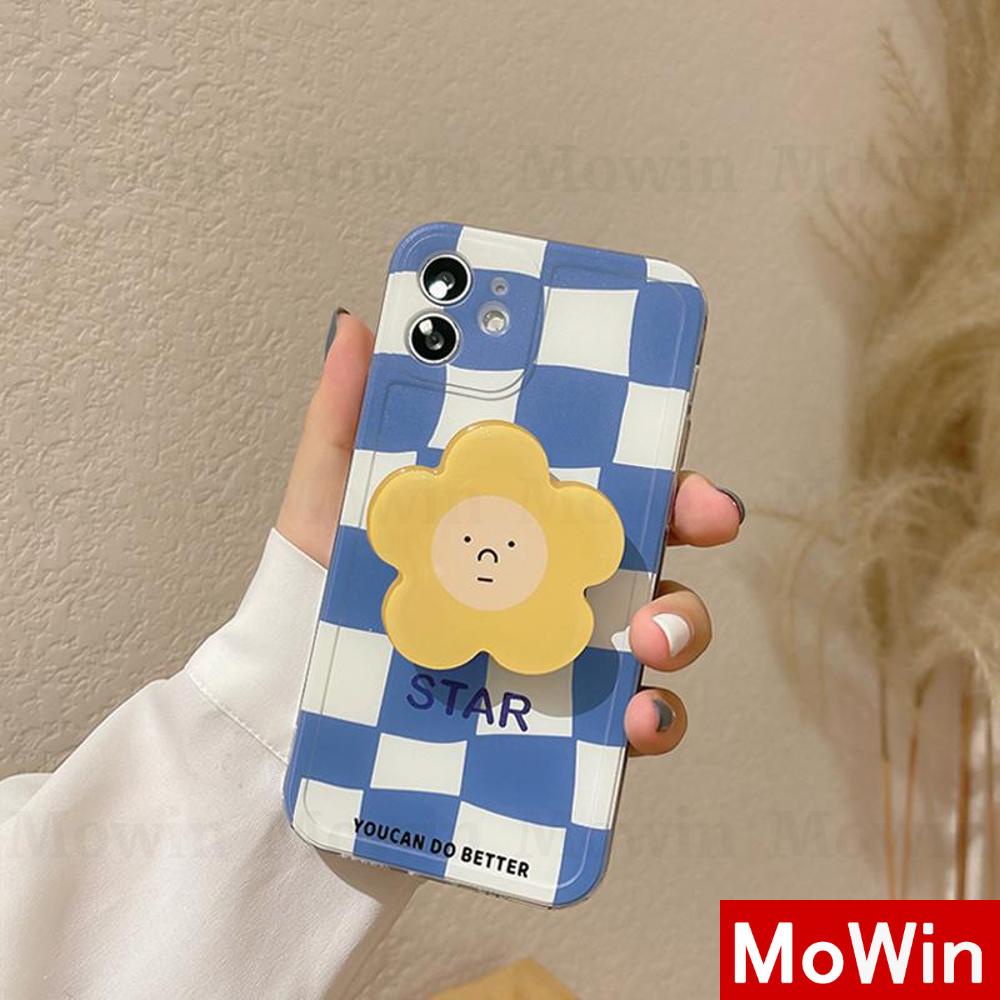 iPhone Case Silicone Soft Case Square Edge Popsocket Grip Sunflower Flower Folding Stand Airbag Stand Full Coverage Camera Protection Shockproof Blue Checkerboard Cute Style For iPhone 13 Pro Max iPhone 12 Pro Max iPhone 11 7 Plus iPhone XR Max 13 7/8/S