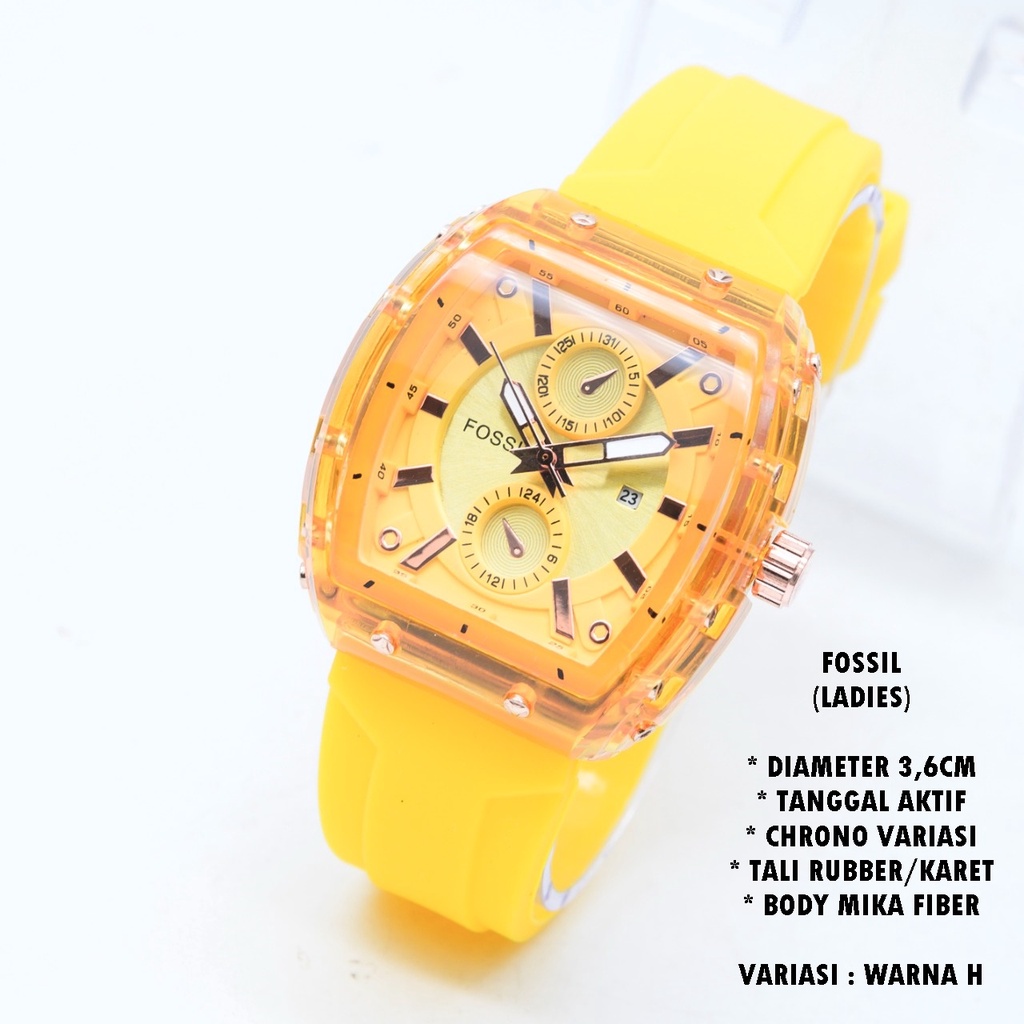 (BISA COD) JAM TANGAN WANITA F-029 FASHION TALI RUBBER BODY OVAL TANGGAL AKTIF