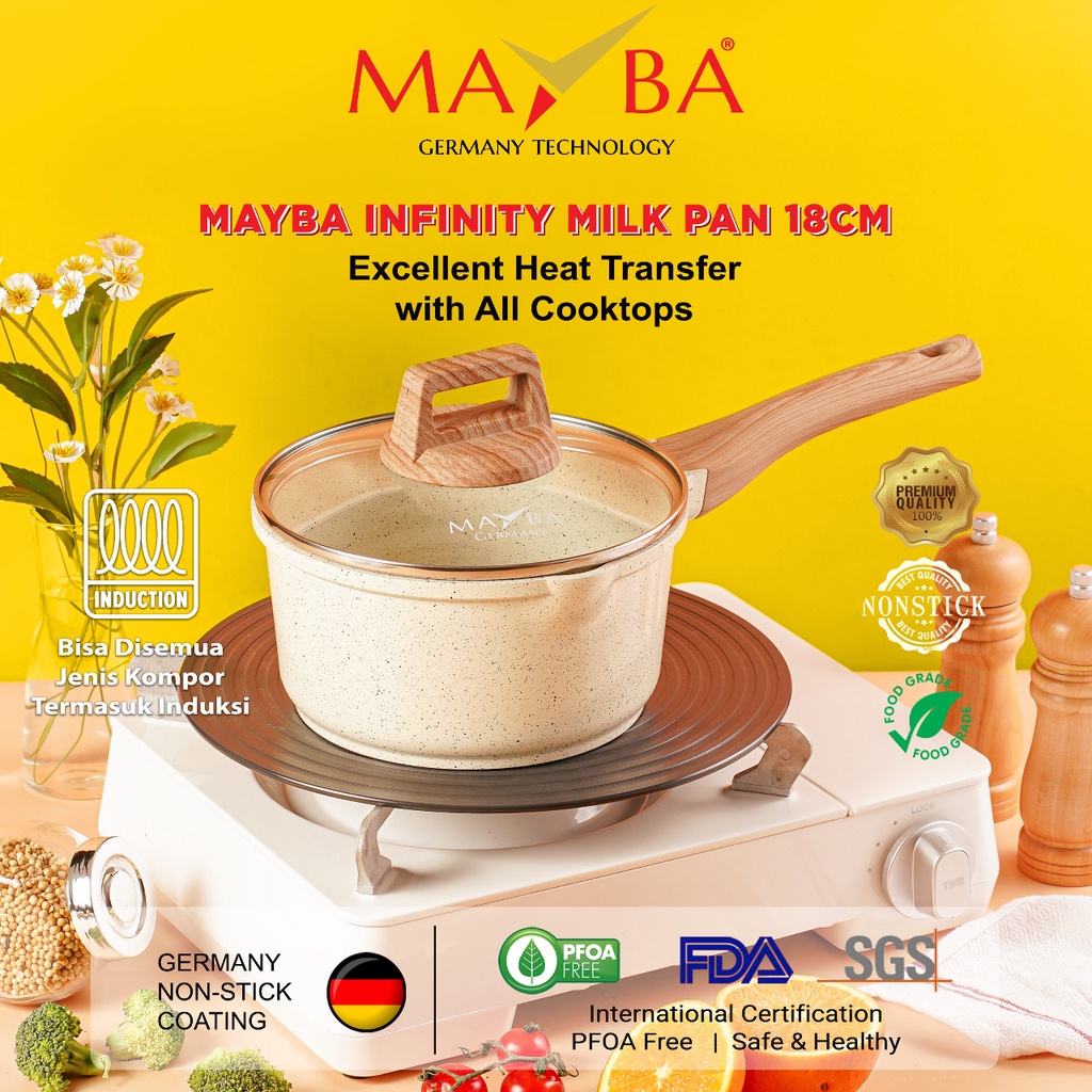 MILK POT INFINITY Panci Susu Saucepan 18CM MAYBA GERMANY W/LID Maifan Stone Nonstick LESS OIL MILK PAN