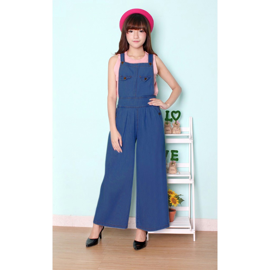 [Over all tania RO] Jumpsuit Wanita Jeans Biru Tua