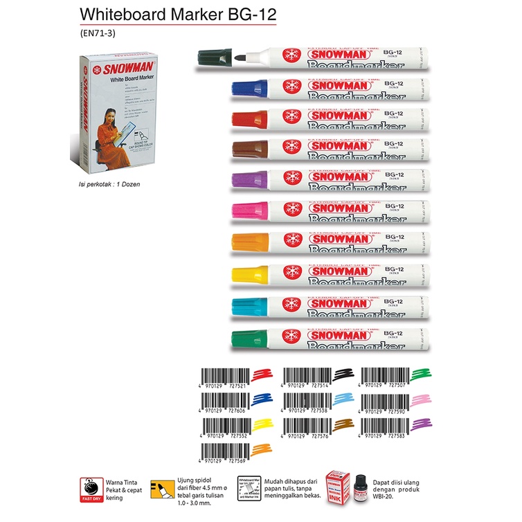 

Spidol Whiteboard Snowman BG-12 Non Permanen ( Bisa di hapus )