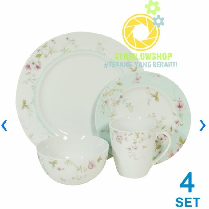 "'''] Delicia Perlengkapan Makan piring keramik dinner Set 16pcs flower gren