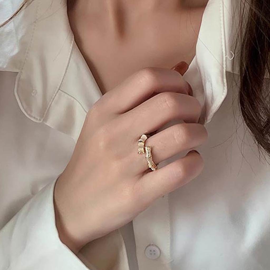 Hu Hu Hu Hu Hu Alat Bantu Pasang Kacamata♡ Cincin Model Terbuka Adjustable Bentuk Bambu Bahan Cubic Zirconia Untuk Wanita