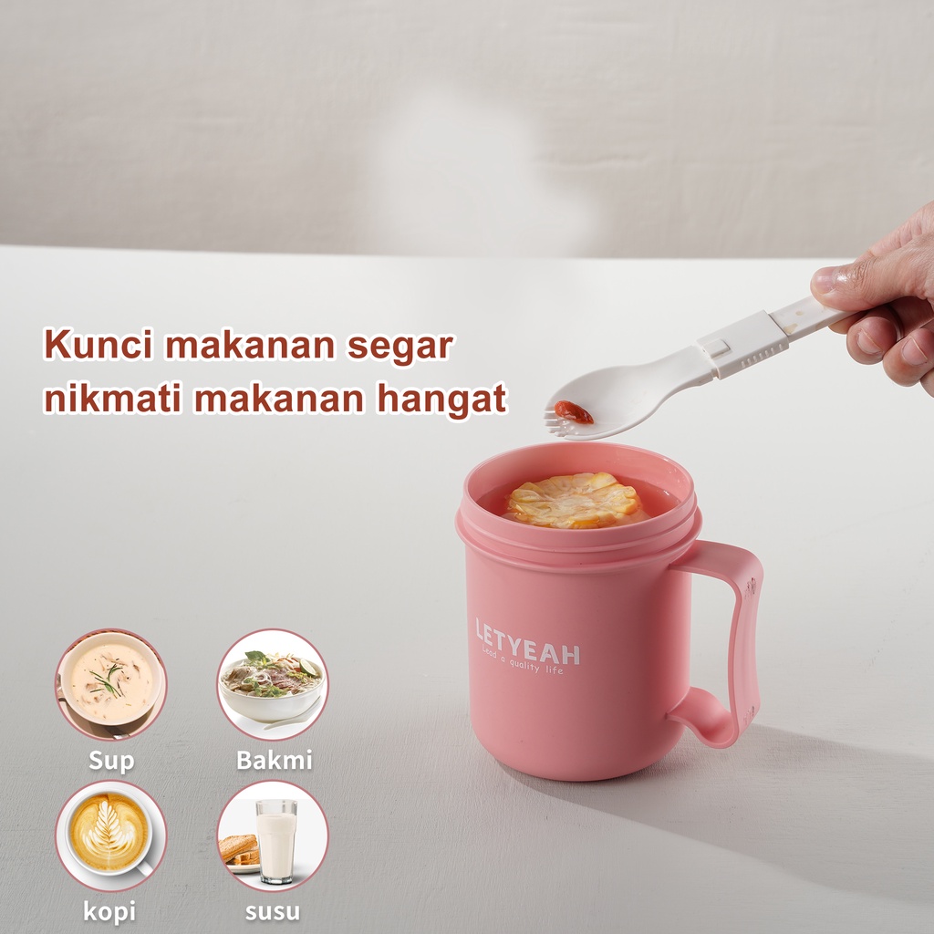 Letyeah &amp; Anantagt cangkir sarapan 500ml sendok gratis/cangkir sup Kopi Susu Oatmeal Multifungsi/cangkir sup anti tumpah portable Transparan/sup cup breakfast cup