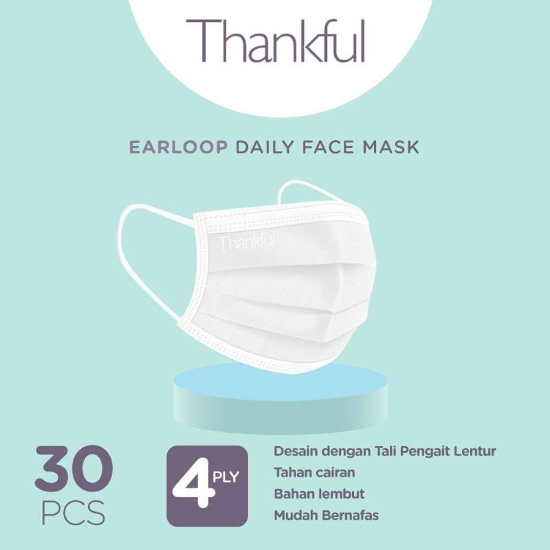 Thankful earloop 4ply daily face mask dewasa isi 30 pcs/box