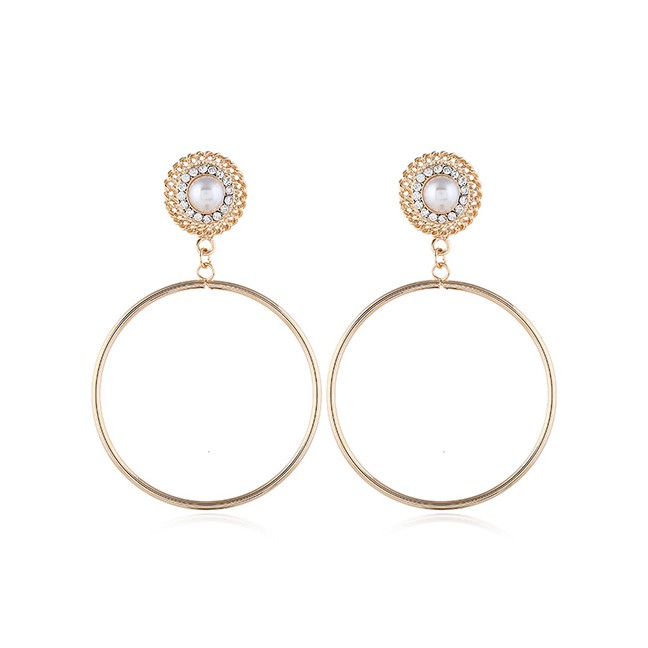 LRC Anting Tusuk Fashion Gold Circle With Diamond Earrings F49318