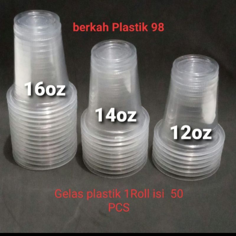 gelas plastik cup gelas plastik biasa uk 12oz-14oz-16oz( isi 50 pcs ), Plastik gelas