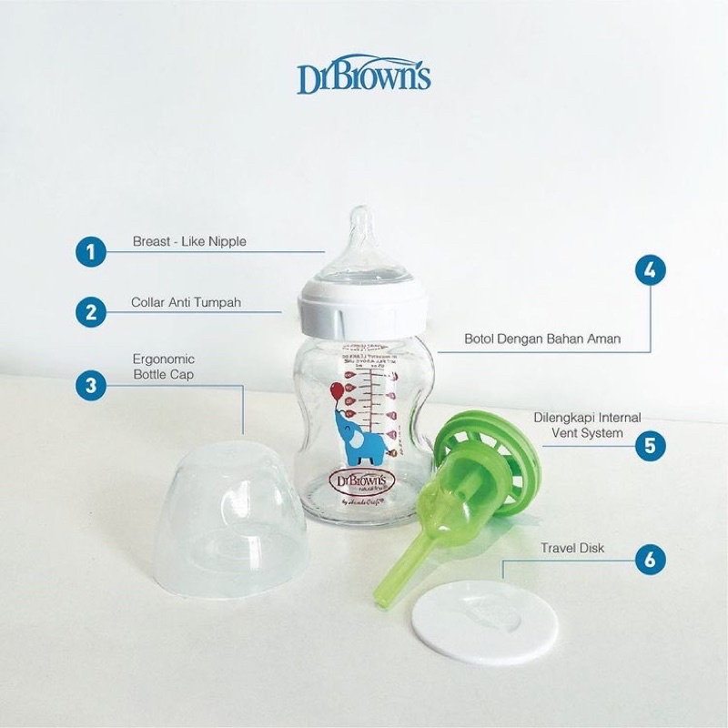 Dr.Brown's 8oz/250ml Glass Narrow Options+ Bottle with Flamingo Deco - Botol Susu