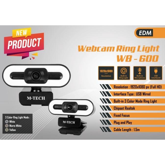 M-TECH Webcam WB600 / WB-600 Web Camera 1080P Full HD With Microphone