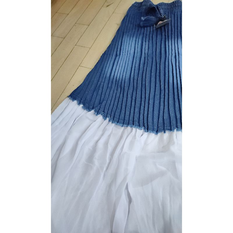 Rok plisket jeans dewasa kombinasi sifon