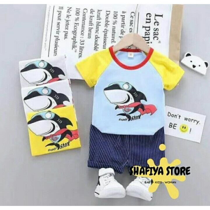 Setelan Kaos Baby Shark Usia 1-2 Tahun Impor