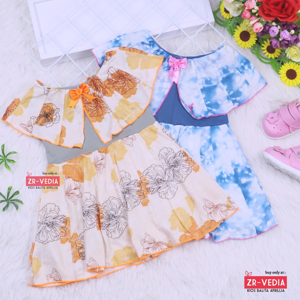 Dress Yolla size 1-2 Tahun / Dres Cape Anak Perempuan Murah Katun Adem Gaun Pesta Baju Kensi Cewek