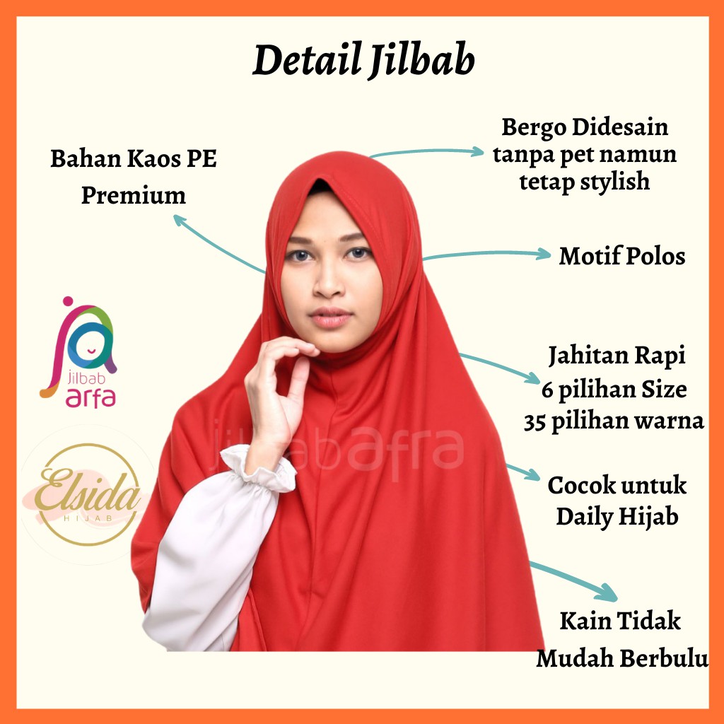 JILBAB AFRA SYIFA MERAH CABE Bergo Tanpa Pet- bergo kaos syiria syar'i (Kerudung Instan)-1