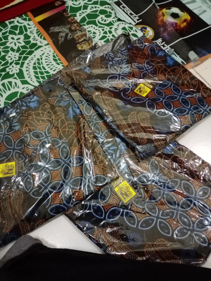 Kemeja Batik Pria Modern Sogan Eksklusif Original Padi Pari Seno Biru Manda Kawung Kenongo Terlaris