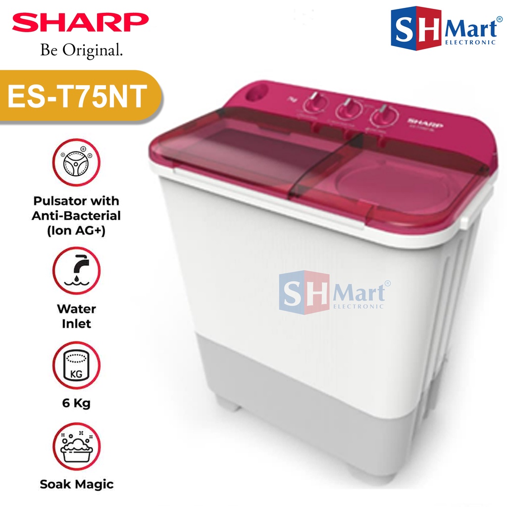 MESIN CUCI SHARP 2 TABUNG 7 KG - 7,5 KG ES-T75NT / EST75NT GARANSI RESMI