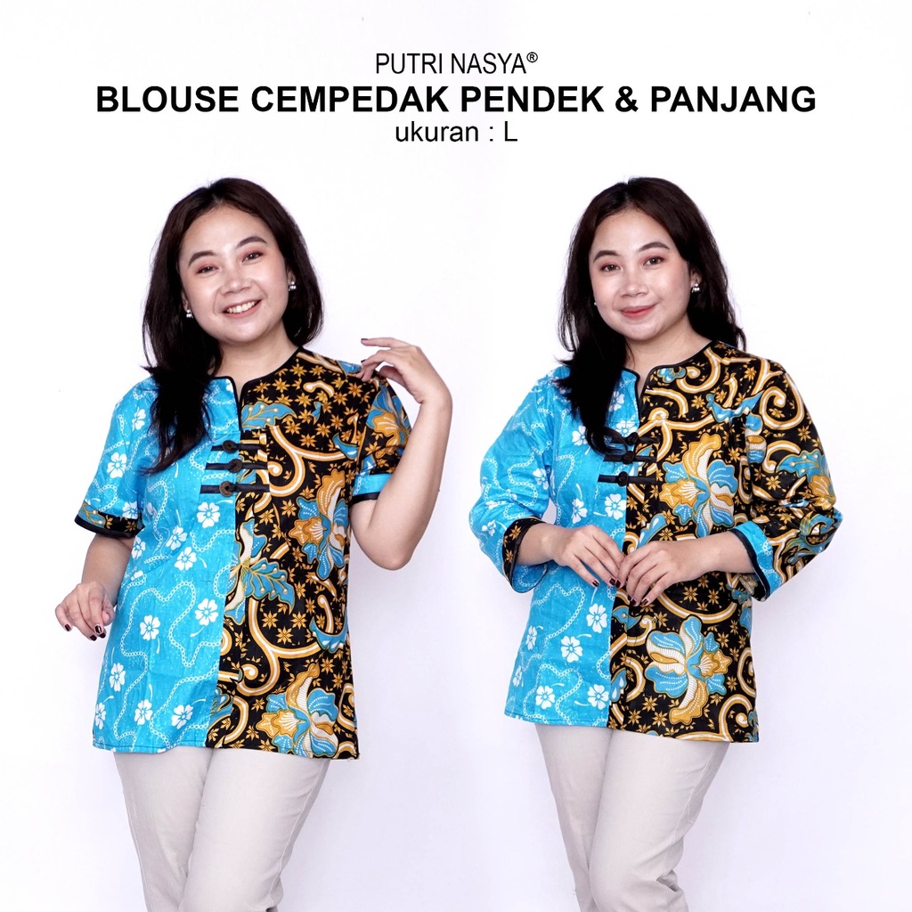 Atasan Batik Big Size Blouse Wanita Jumbo Seragam Batik S-M-L-XL-2L-3L-4L-5L-6L-7L Blus Model Big Kantor Seragam Batik / Atasan Kerja Wanita Modern Bahan Formal Katun / Pakaian Batik Kekinian Jumbo LD 140 Terkini Trendy Terbaru