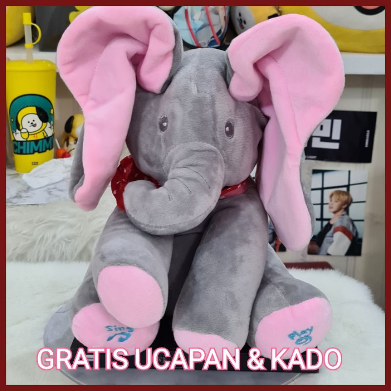 BERGARANSI BONEKA GAJAH PLUSH ELEPHANT MUSIK + BISA CILUKBA