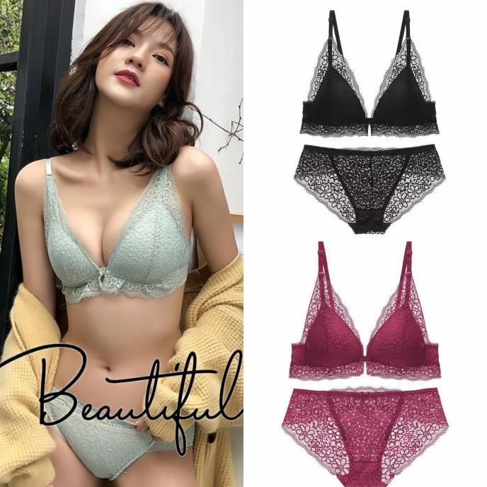Terbaru Bra Set ( Bra + Cd) Pengkait Depan Super Seksi Bahan Lace Lembut