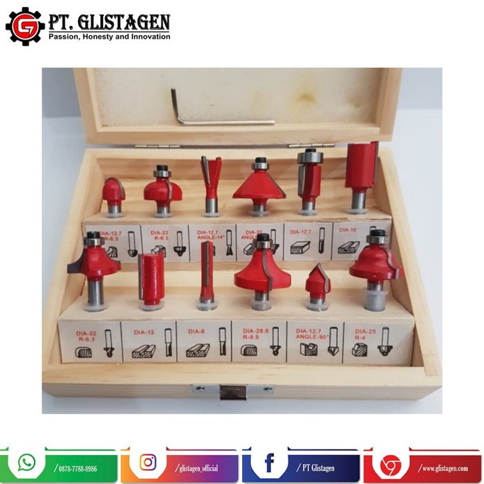 Mata Profil Kayu Set Router Bits Trimmer SET 12Pcs 1/4&quot; Kotak Box Kayu