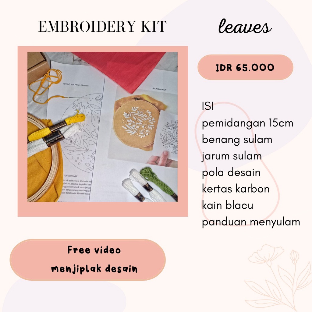Embroidery daun Kit Package - Paket Sulam Tangan