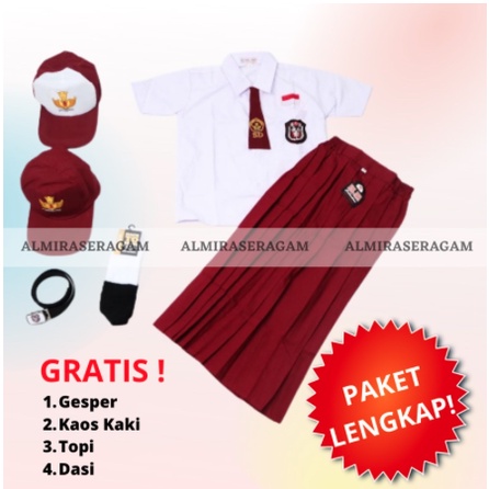 PRODUK LOKAL | Setelan Super Lengkap Seragam Sekolah SD KEMEJA BAJU PENDEK dan ROK PANJANG Perempuan Cewek