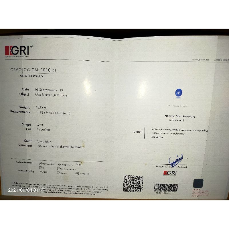 VVD BLUE STAR SAPHIRE SRILANKA 11,12ct