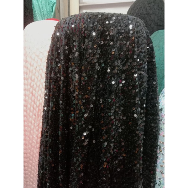 kain bludru hitam seribu payet | bahan bludru payet | sequin bludru