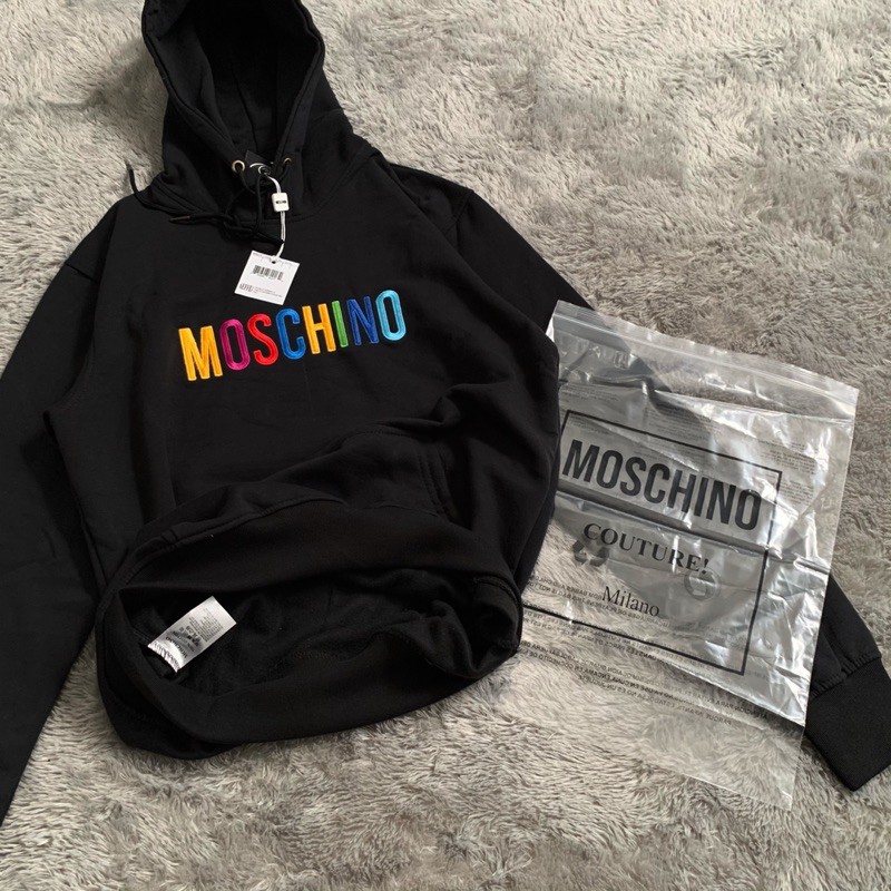 Sweater Hoodie Moschino Rainbow Bordir Fulltag &amp; Lebel