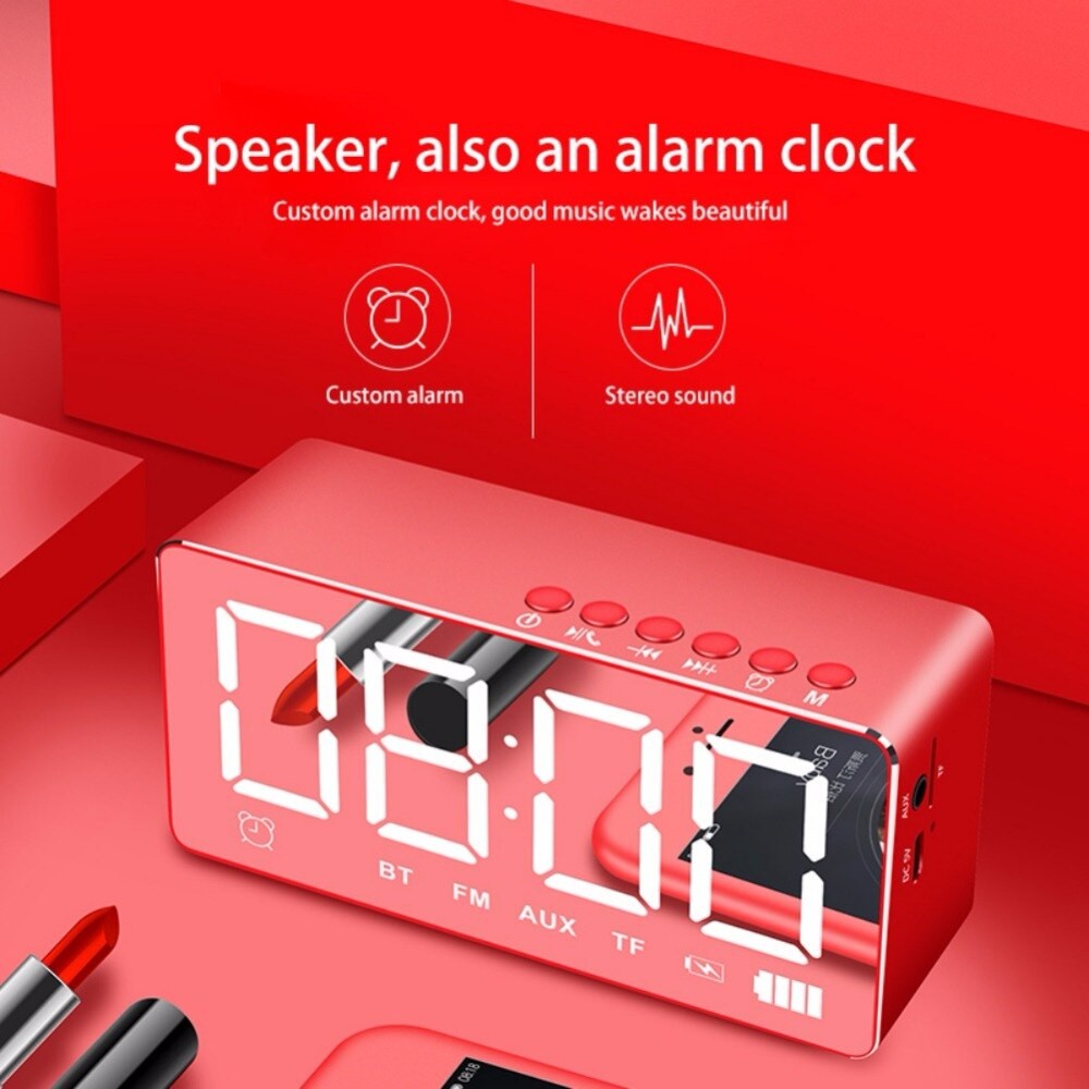 Q9 Portable Bluetooth Speaker mirror LED Display Alarm Clock HandsFree