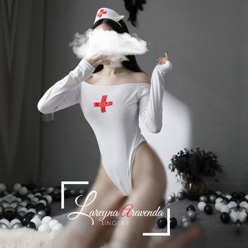 Set Lingerie + Bando Seksi Crotchless Fit M/L/XL/XXL Model Kostum Costume Swimwear Nurse LG303