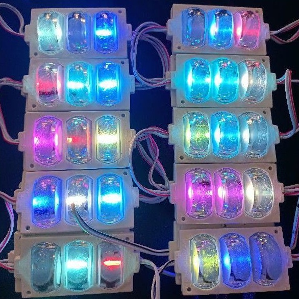 LAMPU variasi LED 3 mata roda cembung 7338 RBG red green blue 24v 12v kolong mobil truk bis otomatis kedip strobo running tanpa modul