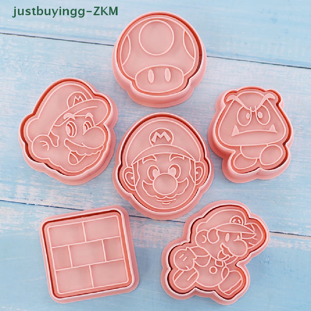 6 Pcs / Set Cetakan Kue Kering Fondant Model Tekan Desain Anime Super Mario 3D Untuk Pesta Halloween