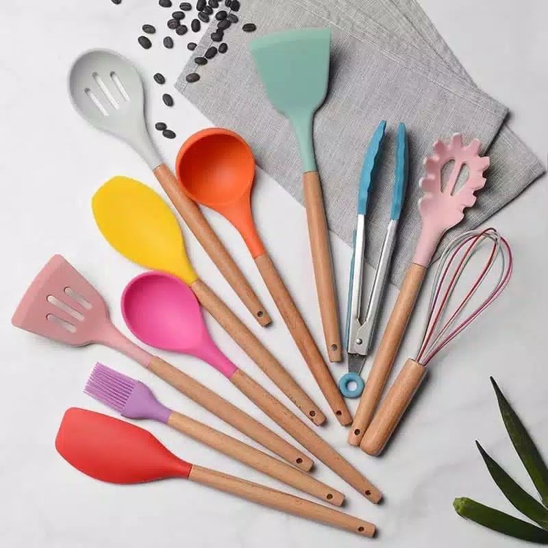 Silicone Utensil set 12 pcs (11 pcs sutil + 1 basket) / Spatula Silikon set anti lengket